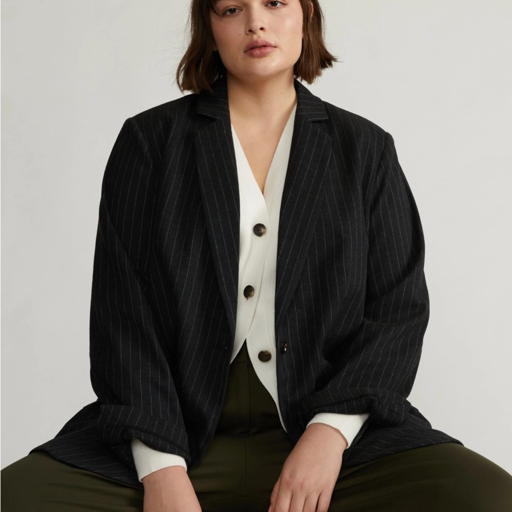 Universal Standard The Pinstripe Blazer graphite Sz 14 16 - Picture 2 of 9